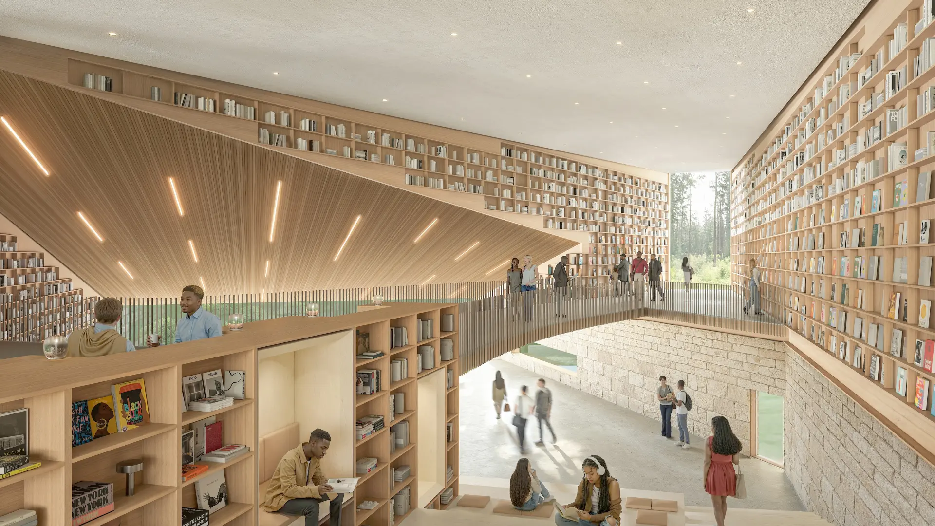 Interior rendering of the Rivulet library and innovation lab
